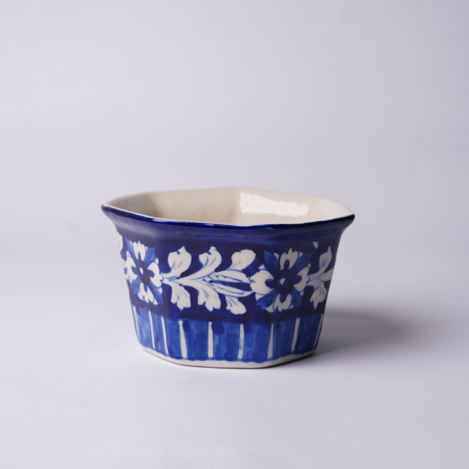 6″ Hexagon Indoor Planter – Blue Band Design