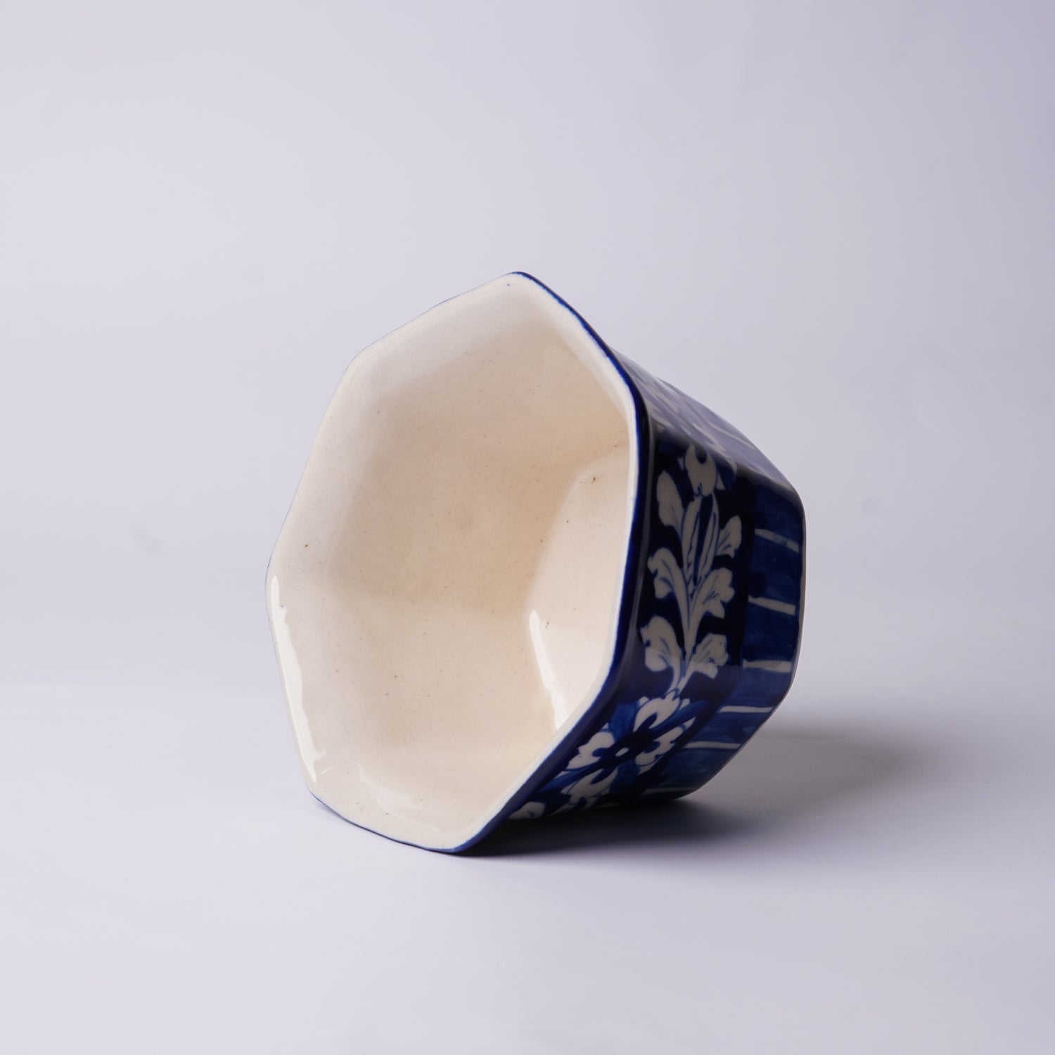 6″ Hexagon Indoor Planter – Blue Band Design