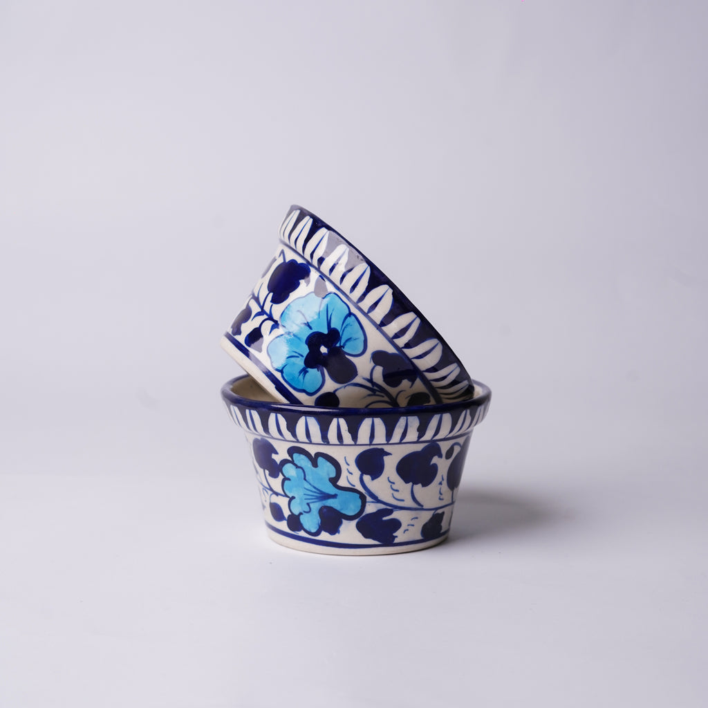 Blue pottery planter with floral design — Multani ceramic craft — Craftan Pakistan