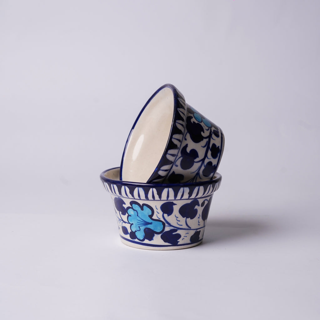 Small indoor ceramic planter — Pakistani blue pottery flower motif — Craftan Pakistan