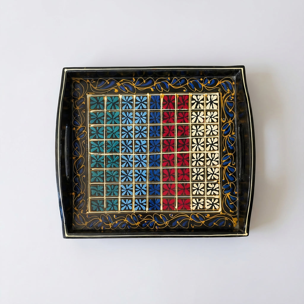 Black & Gold Swati Art Serving Tray — Swati wooden craft — Craftan Pakistan