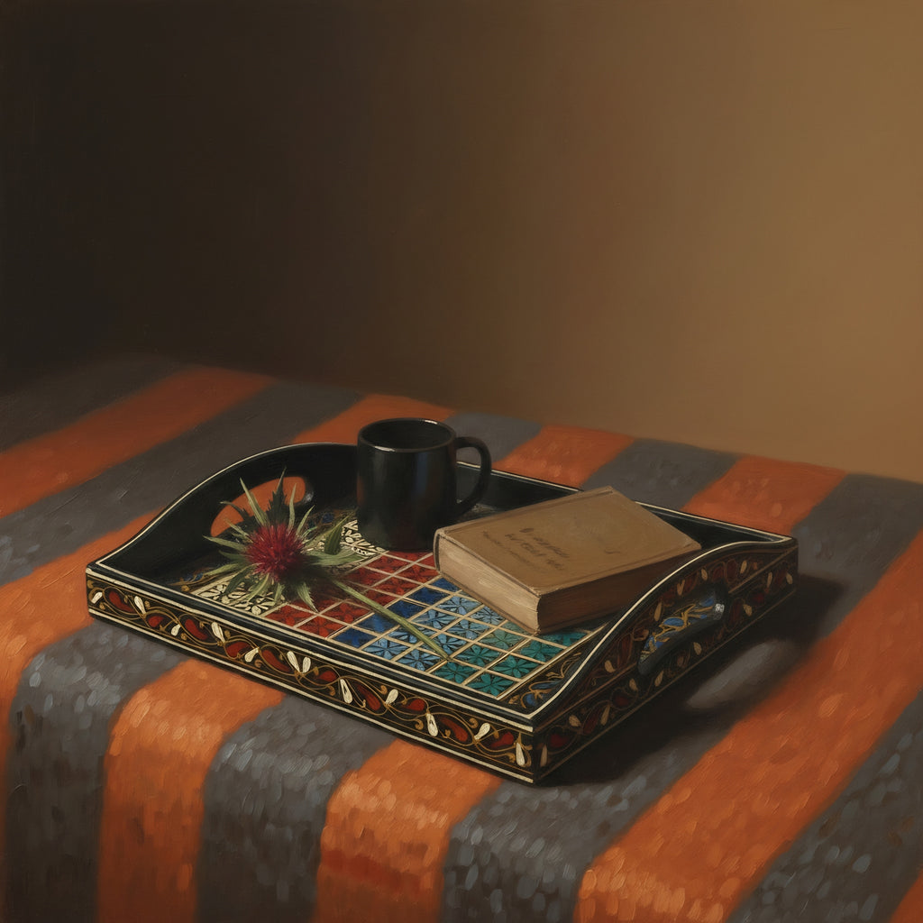 Black & Gold Swati Art Serving Tray — Pakistani wooden artistry — Craftan Pakistan