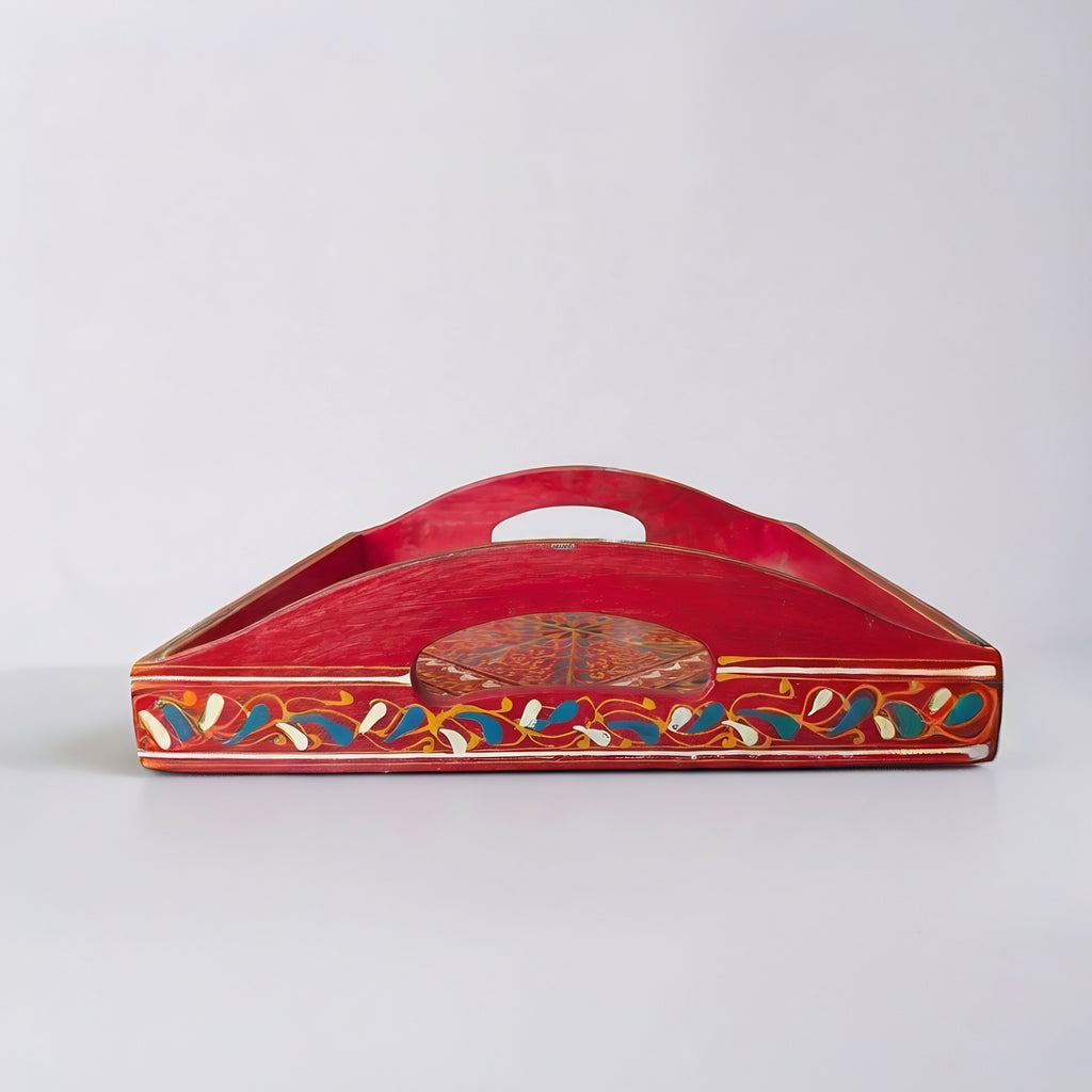 Swati Art Wooden Serving Tray — Swati carved border patterns — Craftan Pakistan