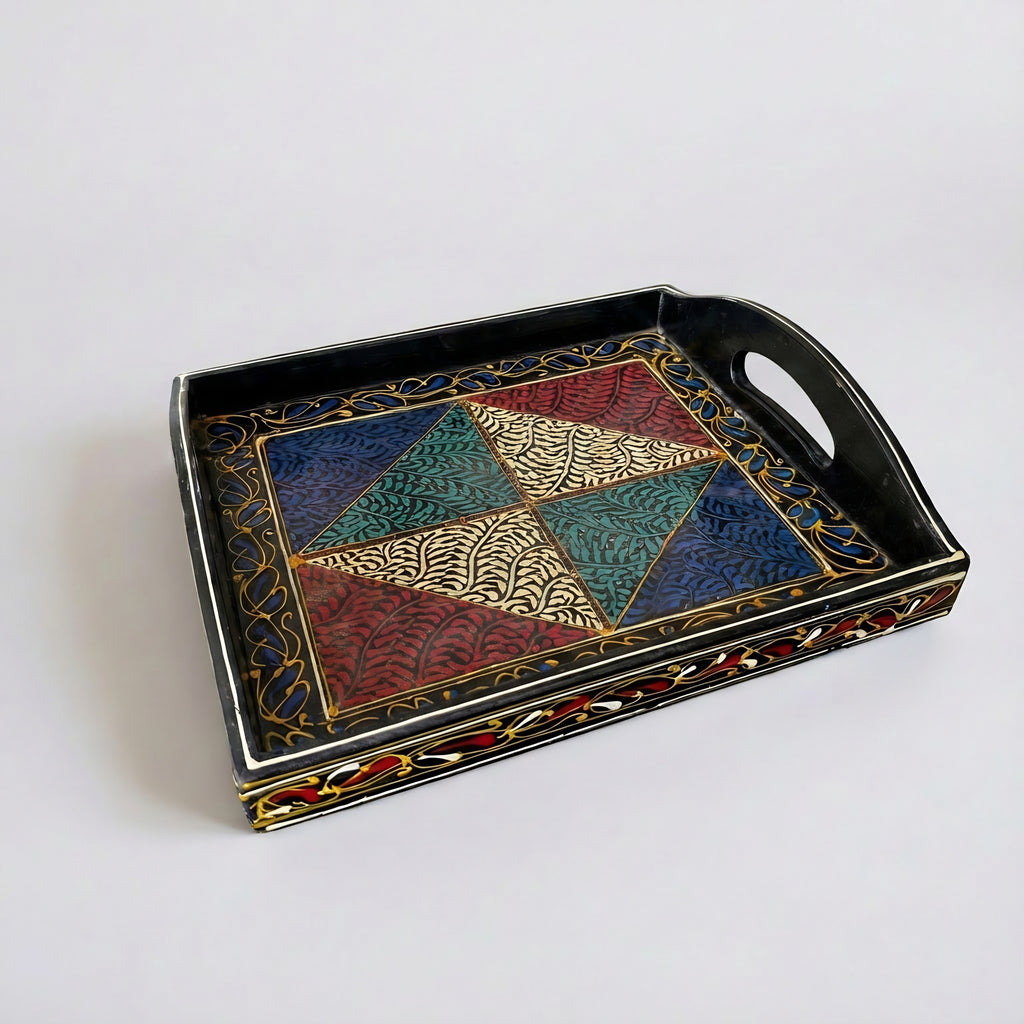 Swati Art Wooden Serving Tray — handmade wooden craft — Craftan Pakistan