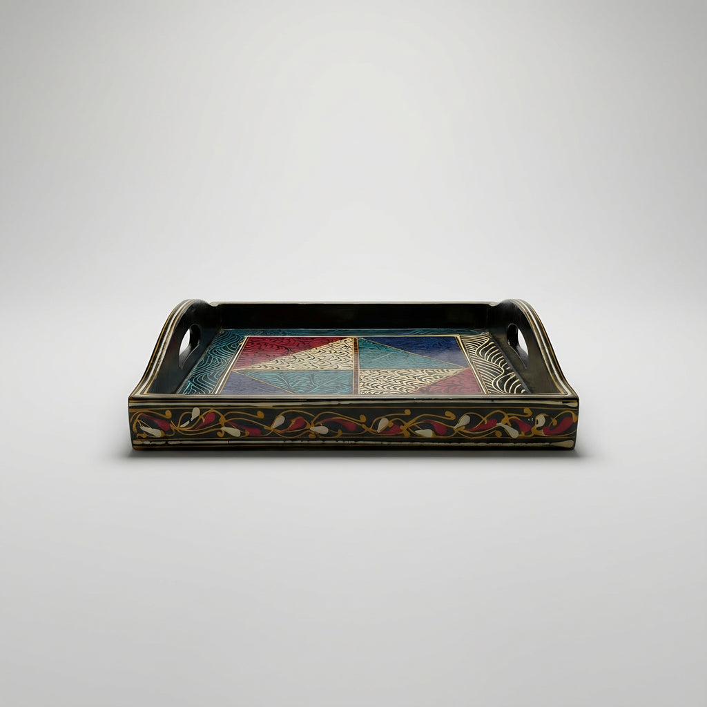 Swati Art Wooden Serving Tray — 12x12 inch Pakistani craft — Craftan Pakistan