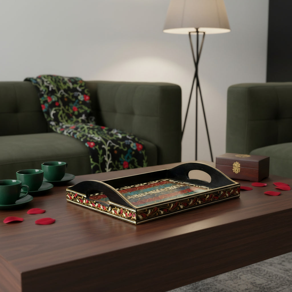 Traditional Swati wooden serving tray — authentic Pakistani craft — Craftan Pakistan