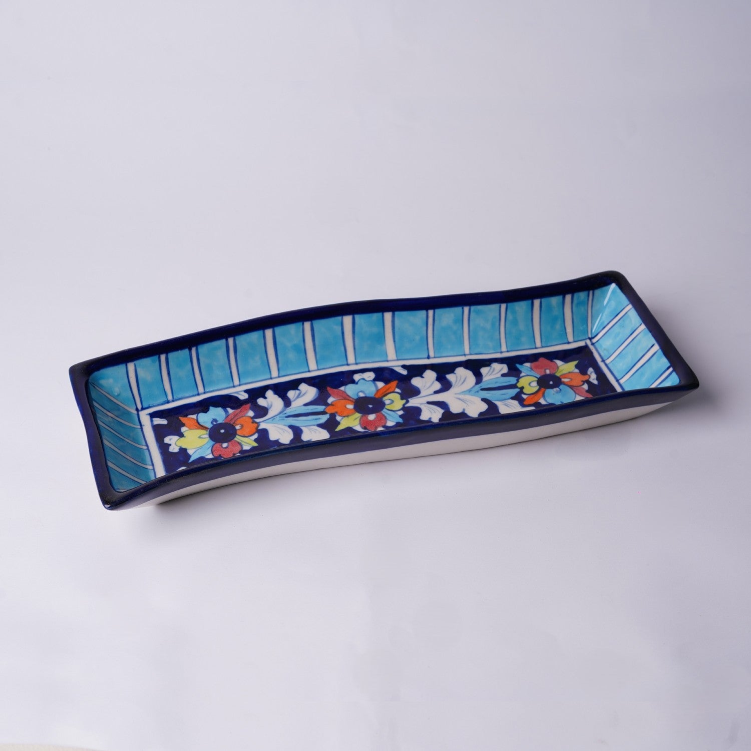 Wave-Shape Snack Dish — handmade Multani blue pottery — Craftan Pakistan