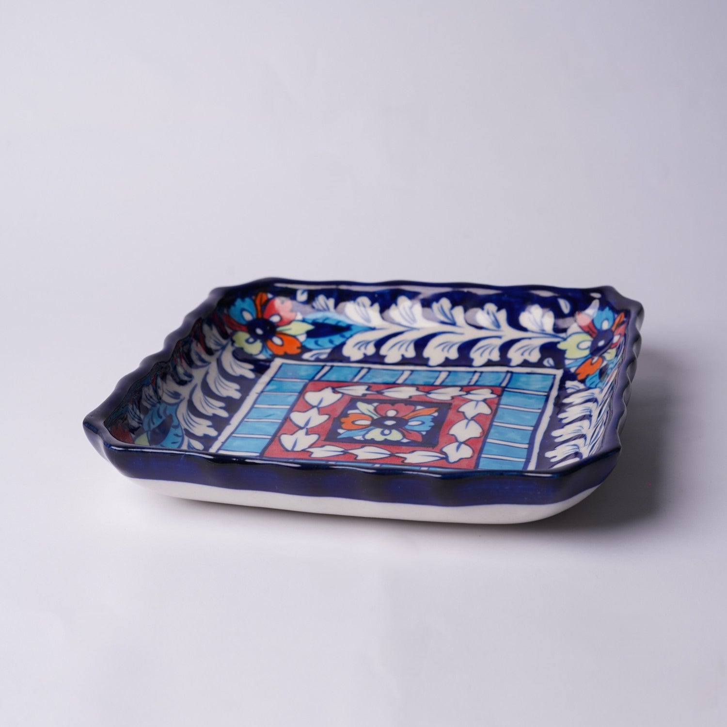 Square Serving Dish — handmade Multani blue pottery — Craftan Pakistan