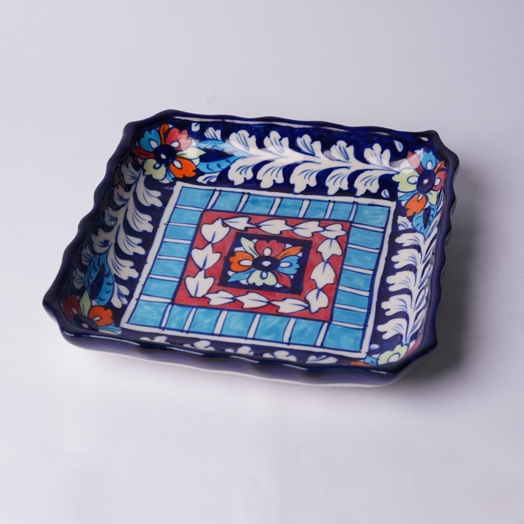 Square Serving Dish – Colorful Central Floral Design