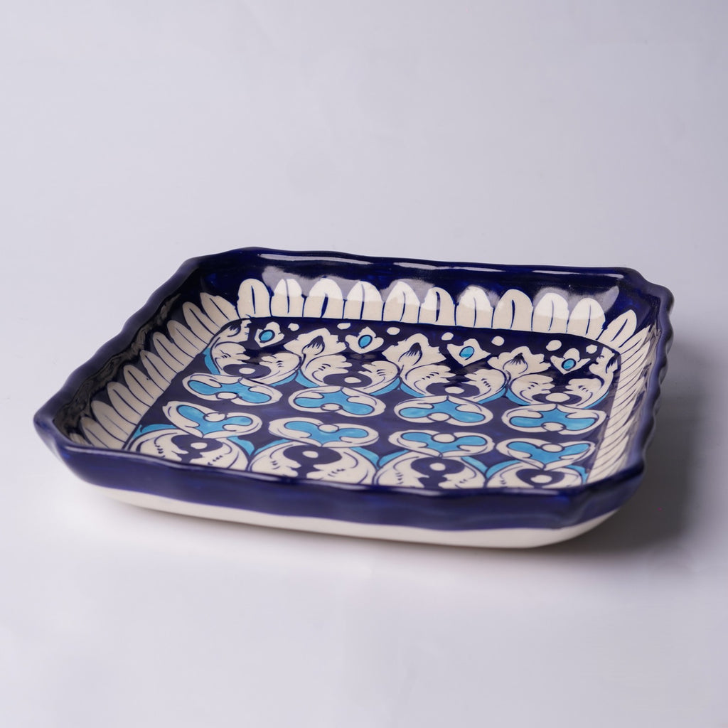 Square Serving Dish – Floral Bands & Heart Motif