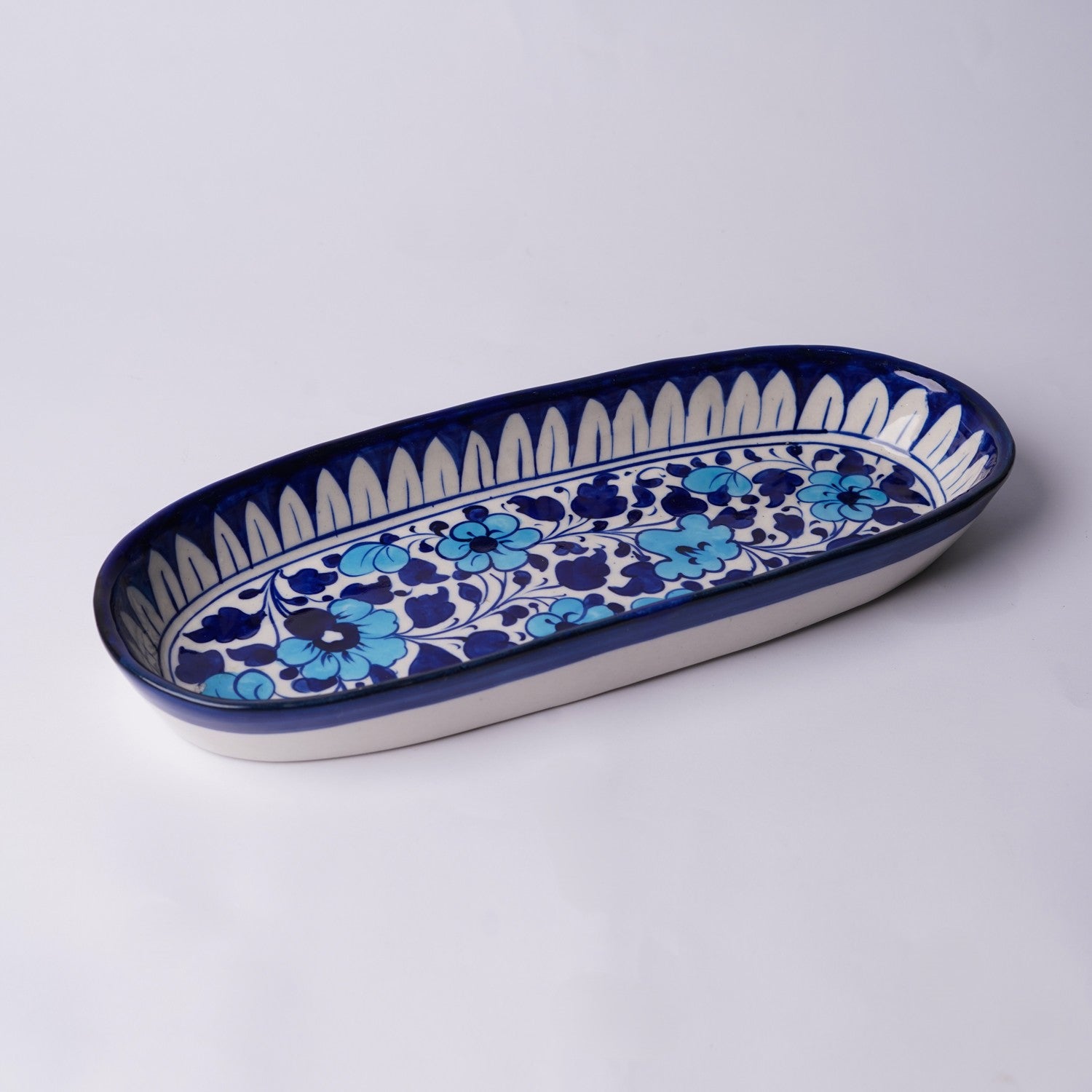 Long Oval Snack Dish — ceramic floral serveware — Craftan Pakistan
