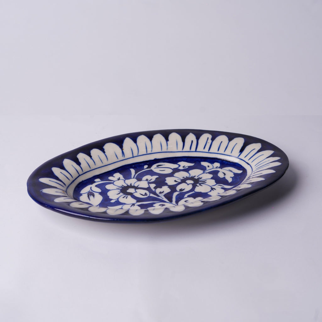Oval Blue Pottery Serving Plate – 9x6" Handcrafted Multani Ceramic Dish