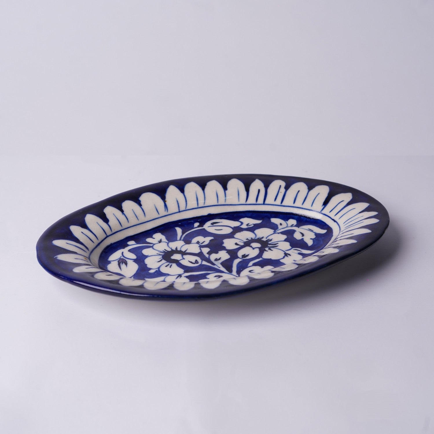 Oval Blue Pottery Serving Plate – 9x6" Handcrafted Multani Ceramic Dish