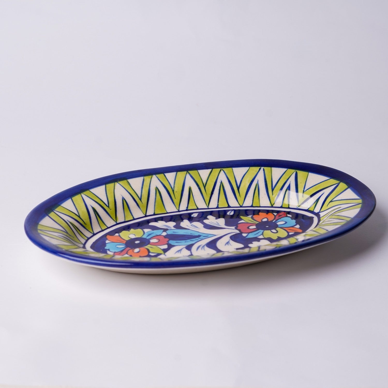 9x6" Oval Multani Pottery Snack Plate – Handcrafted Multicolor Ceramic Dish