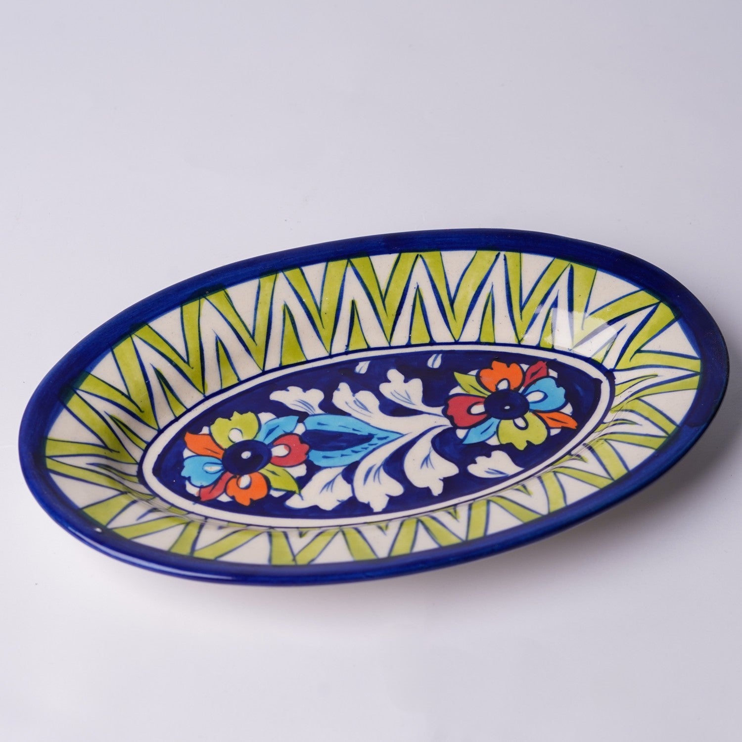 9x6" Oval Multani Pottery Snack Plate – Handcrafted Multicolor Ceramic Dish