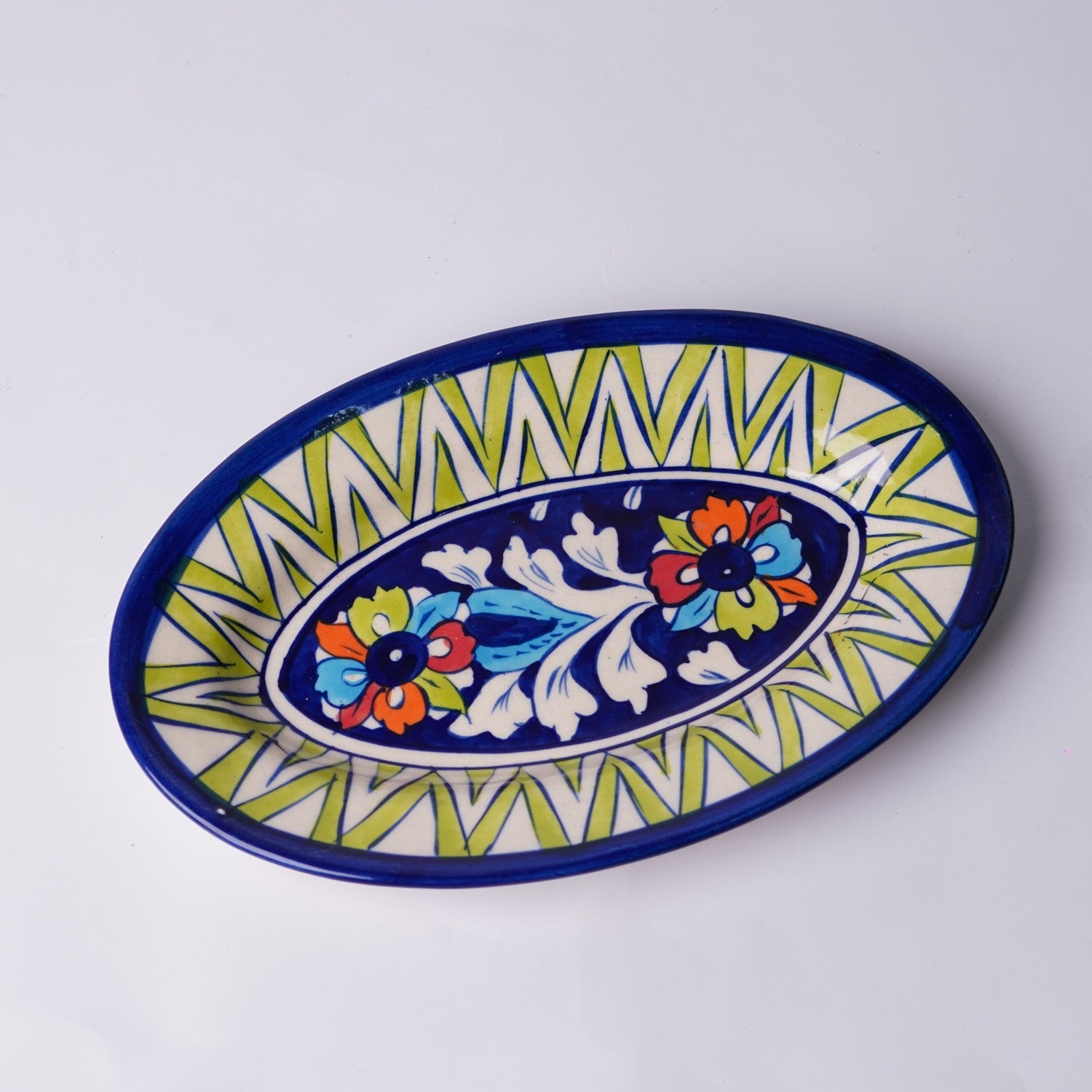 9x6" Oval Multani Pottery Snack Plate – Handcrafted Multicolor Ceramic Dish