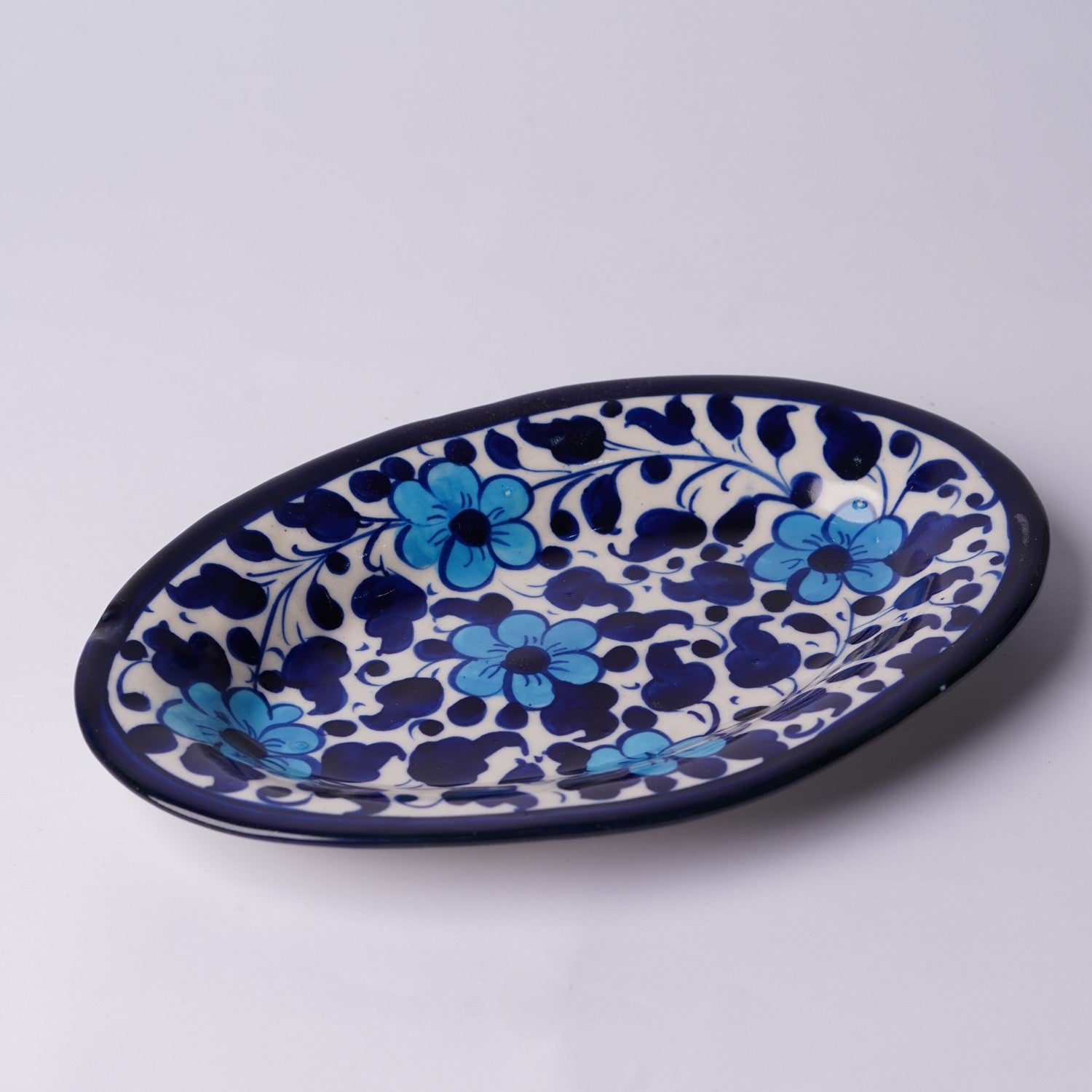 Multani Oval Blue Pottery Dish – 9x6" Handcrafted Ceramic Snack Plate