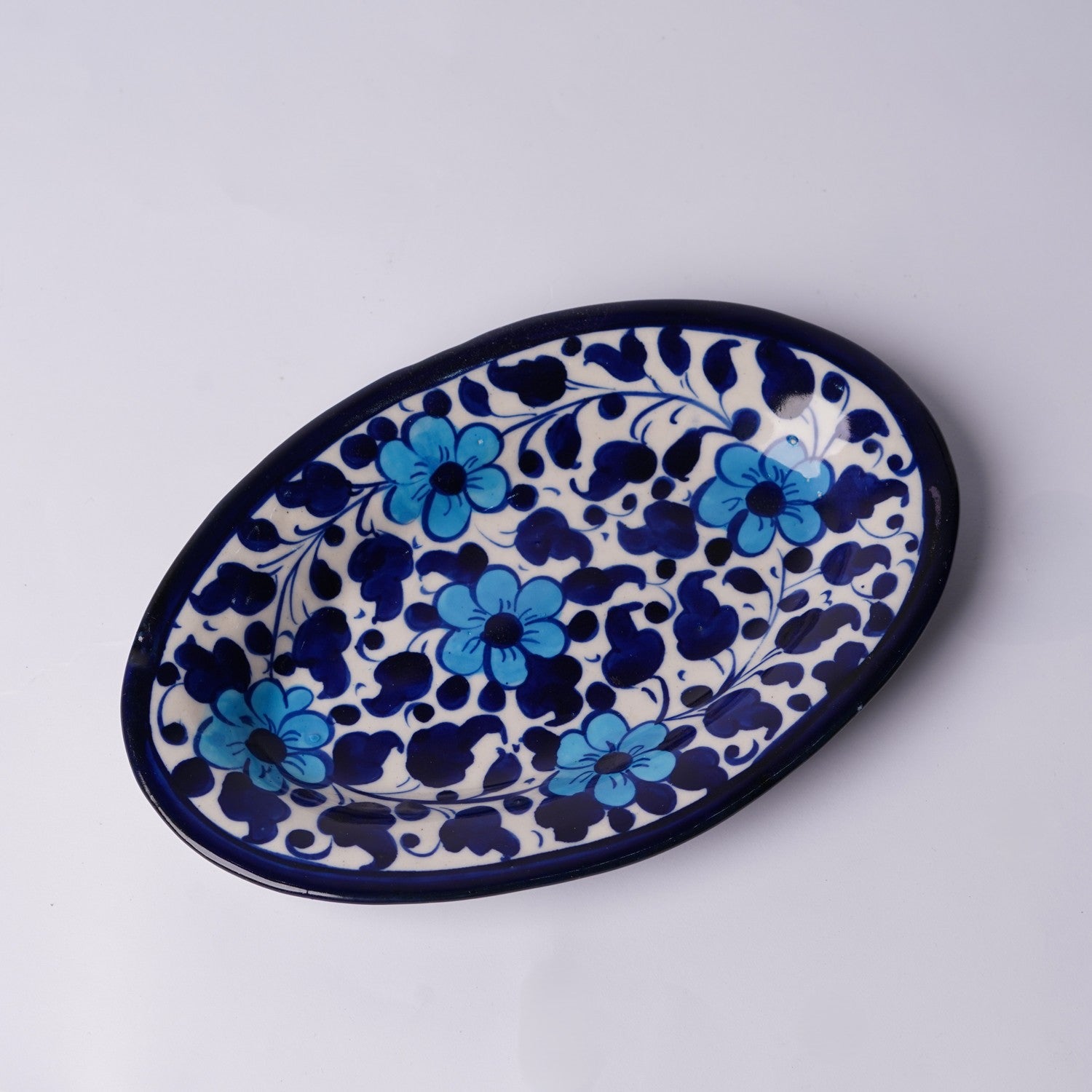 Multani Oval Blue Pottery Dish – 9x6" Handcrafted Ceramic Snack Plate