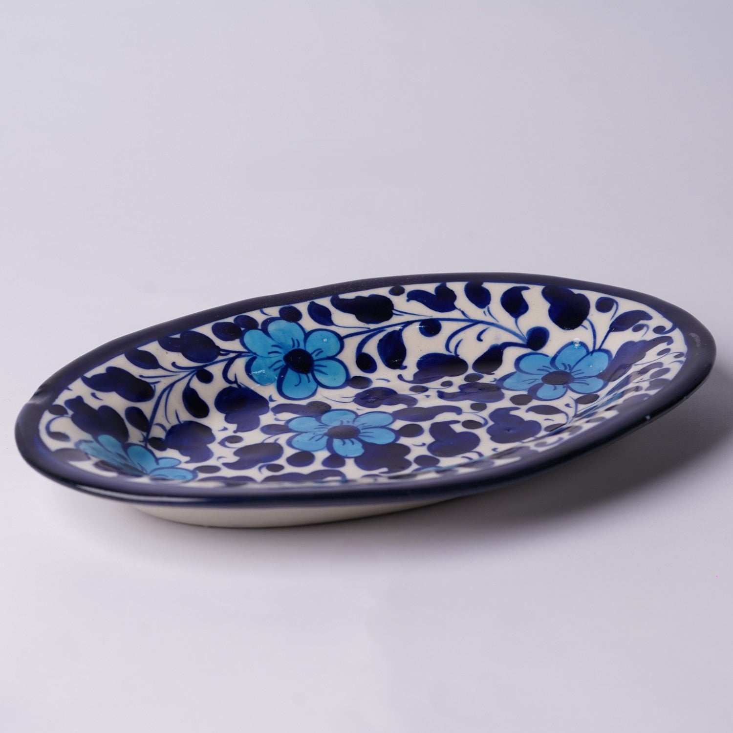 Multani Oval Blue Pottery Dish – 9x6" Handcrafted Ceramic Snack Plate
