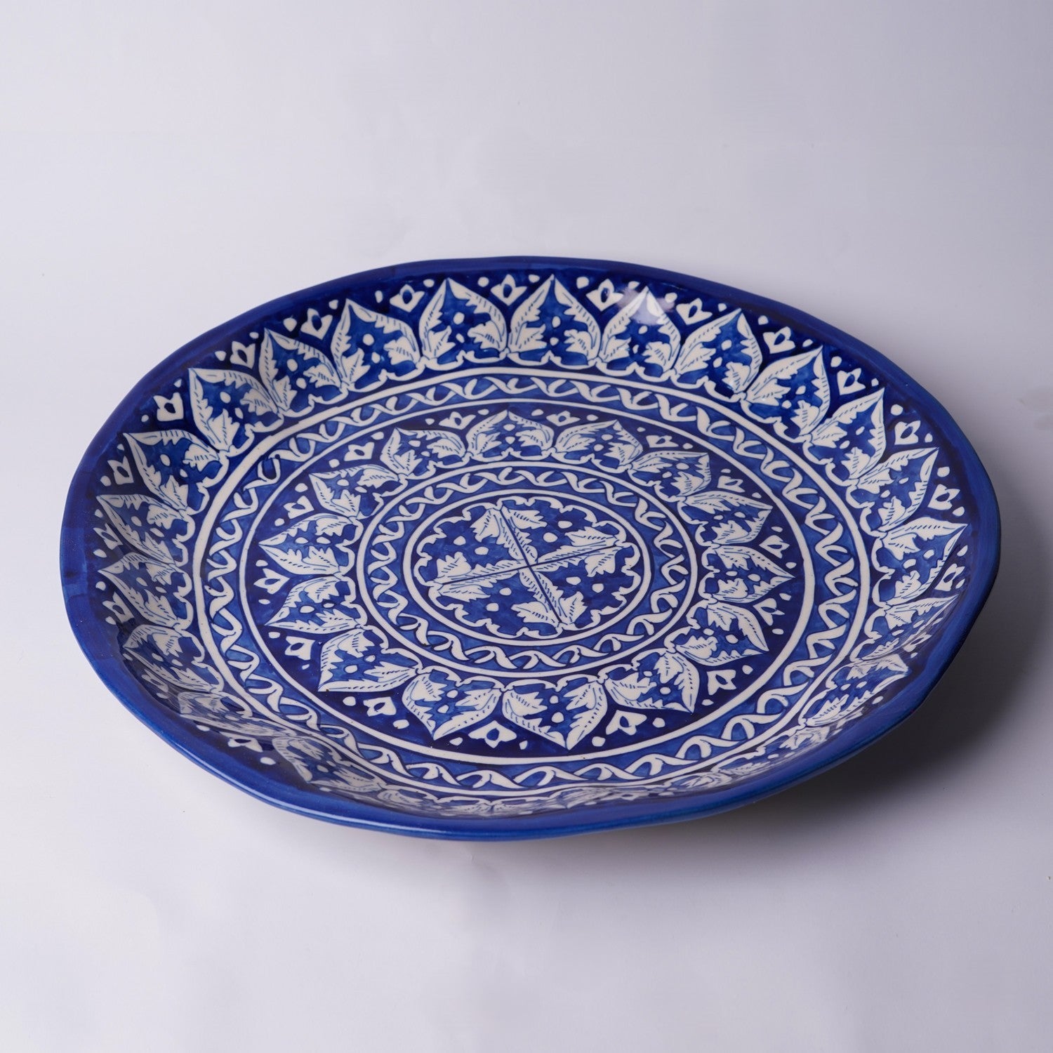 Large Round Serving Dish Wave Edge — Multani ceramic fruit tray — Craftan Pakistan