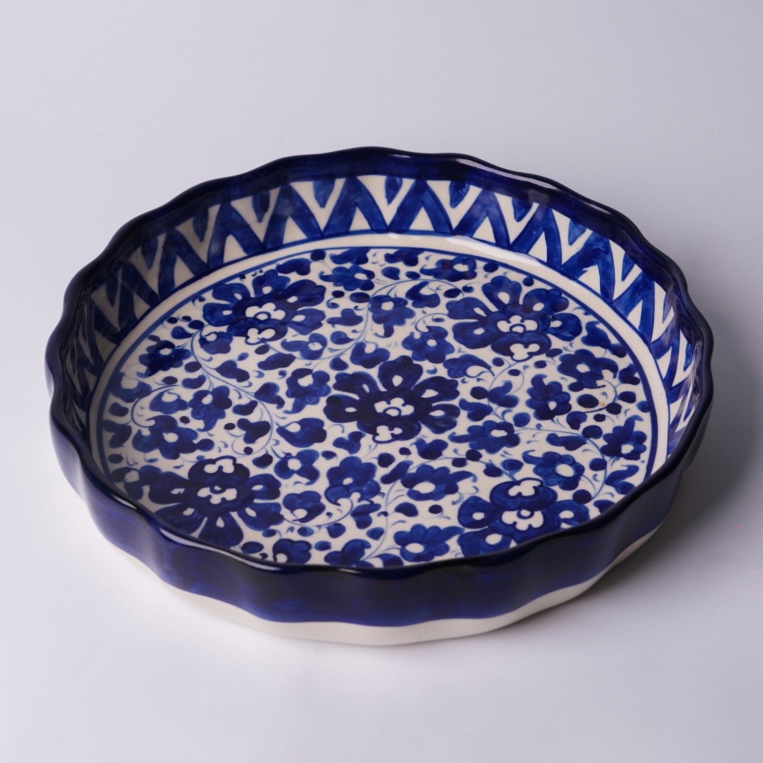 Blue Pottery Apple Pie Dish Ceramic – Large – Design 1