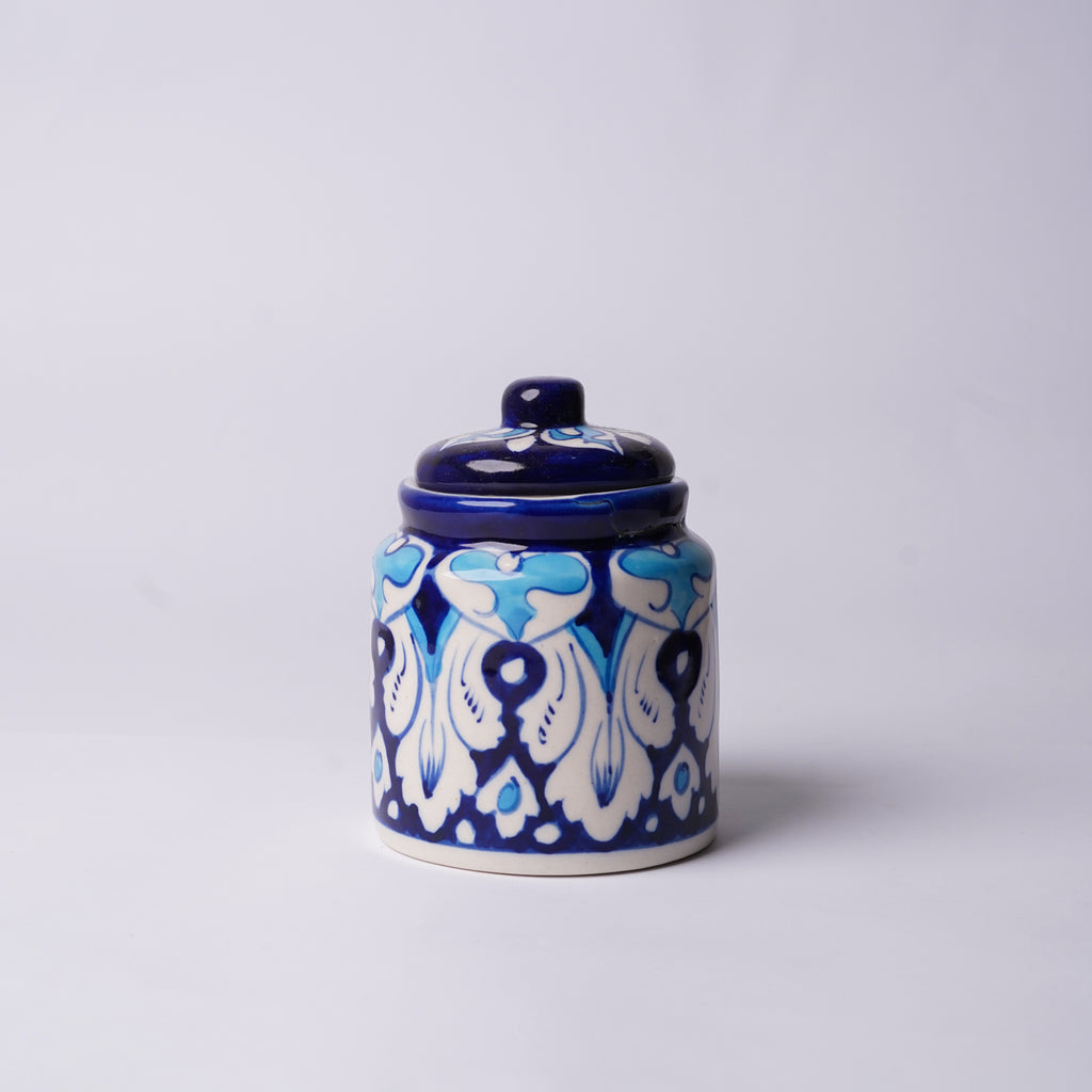 Small Blue Pottery Jar with Lid – Hand-Painted Multani Ceramic (4″ × 3″)