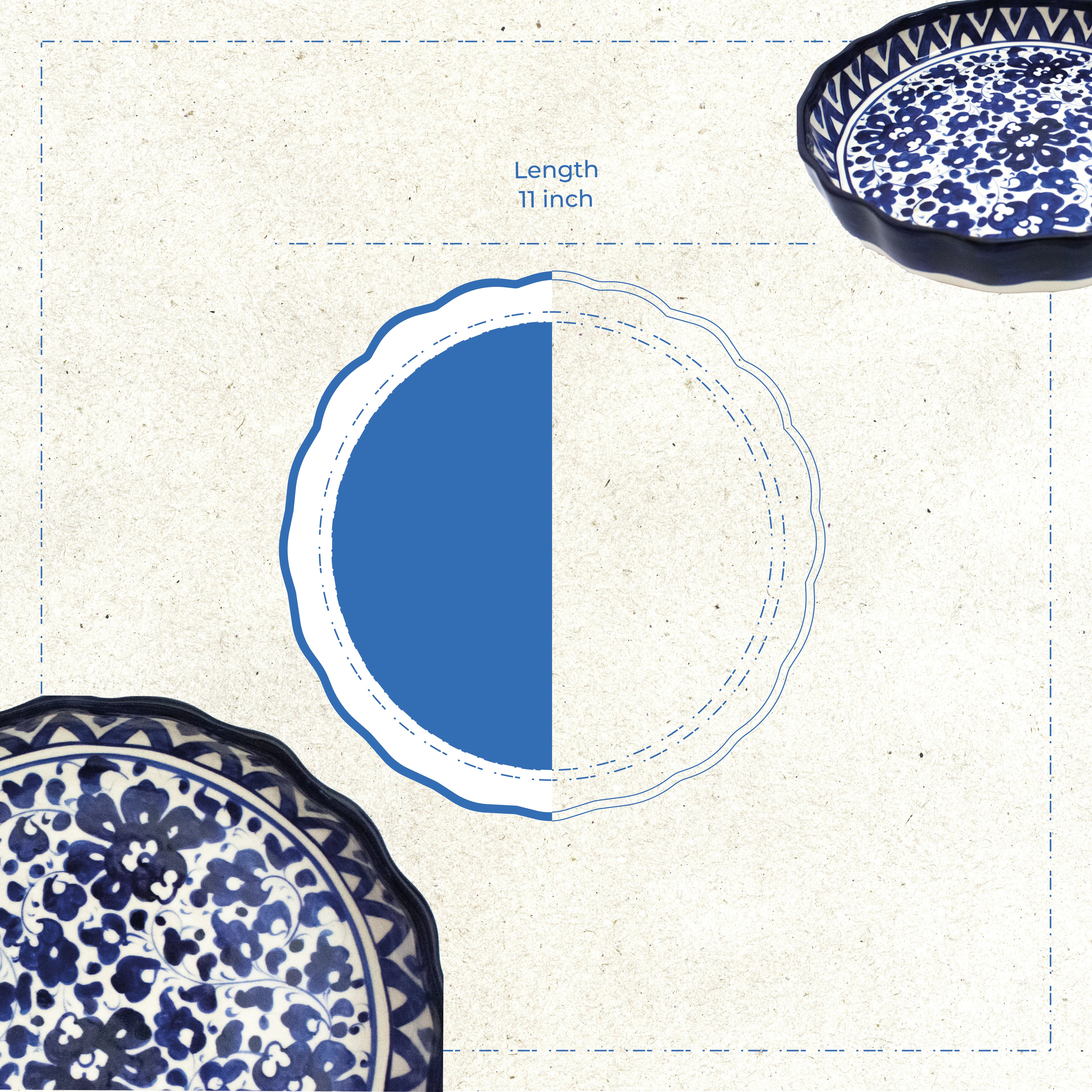 Blue Pottery Ceramic Apple Pie Dish – Medium – Design 1