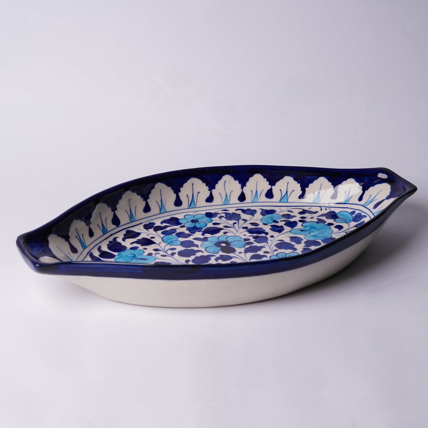 Oval Rice Dish XL Boat Shape — handmade blue pottery — Craftan Pakistan