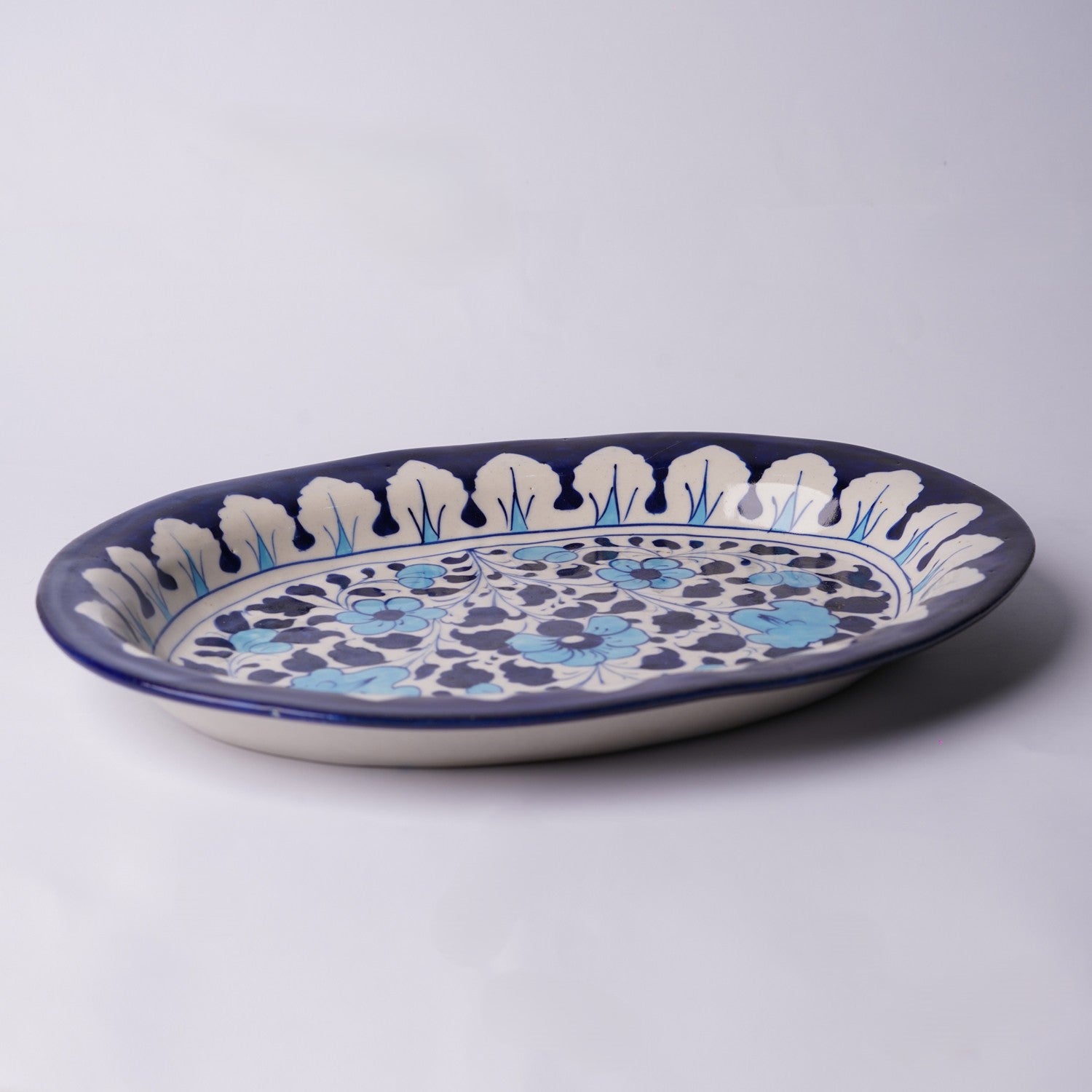 Oval Rice Dish - Large - Design 2 — handmade Multani blue pottery — Craftan Pakistan
