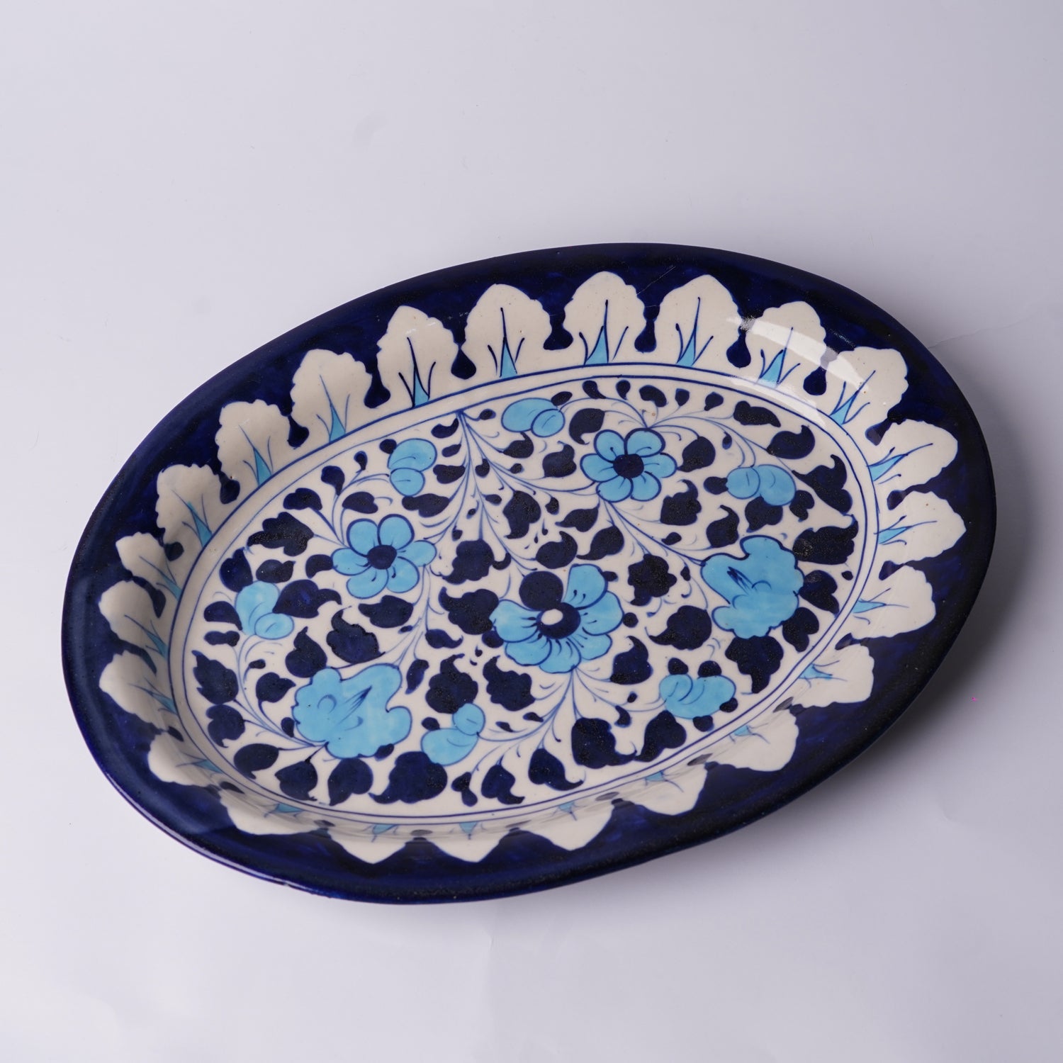 Oval Rice Dish - Large - Design 2 — Pakistani blue pottery craftsmanship — Craftan Pakistan