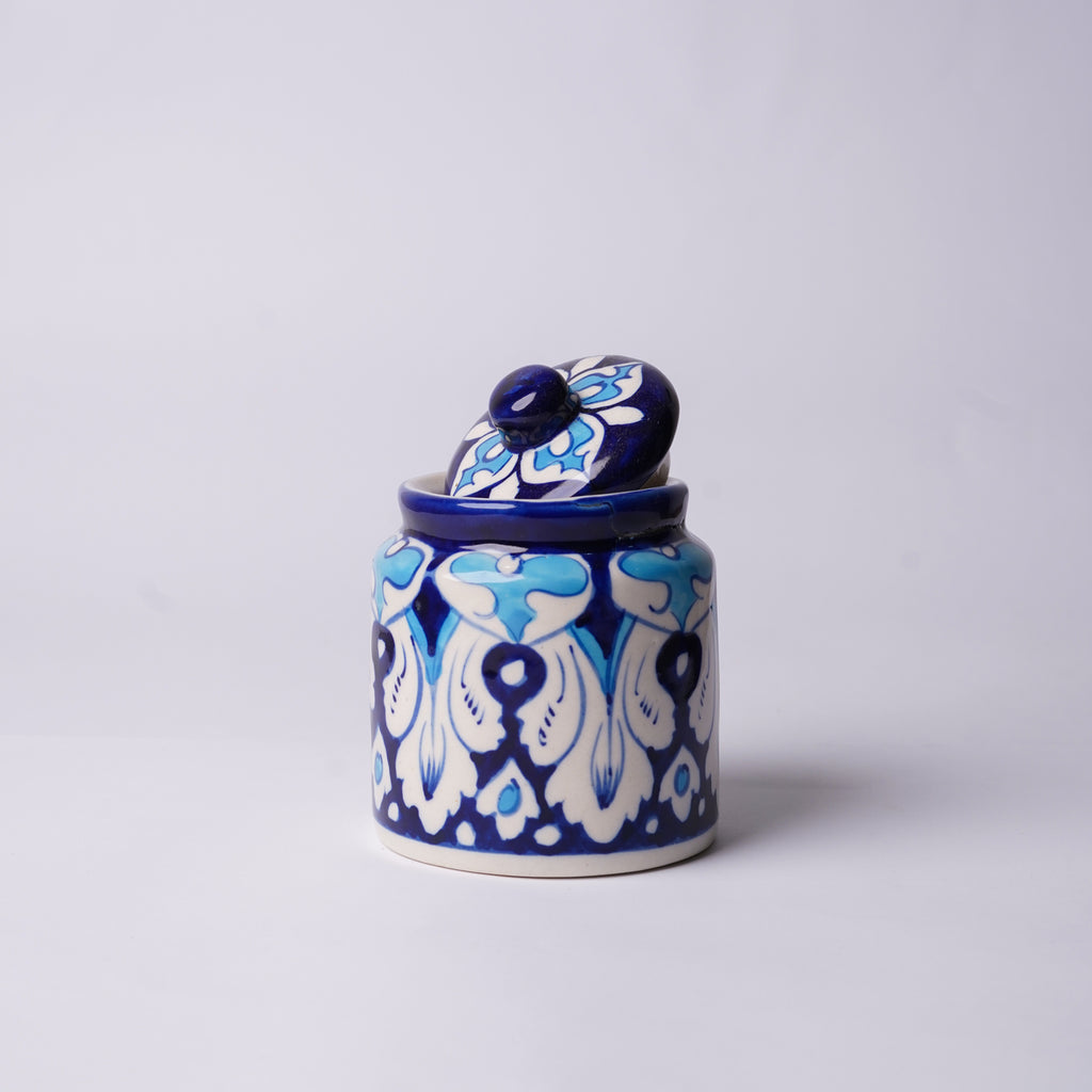 Small Blue Pottery Jar with Lid – Hand-Painted Multani Ceramic (4″ × 3″)