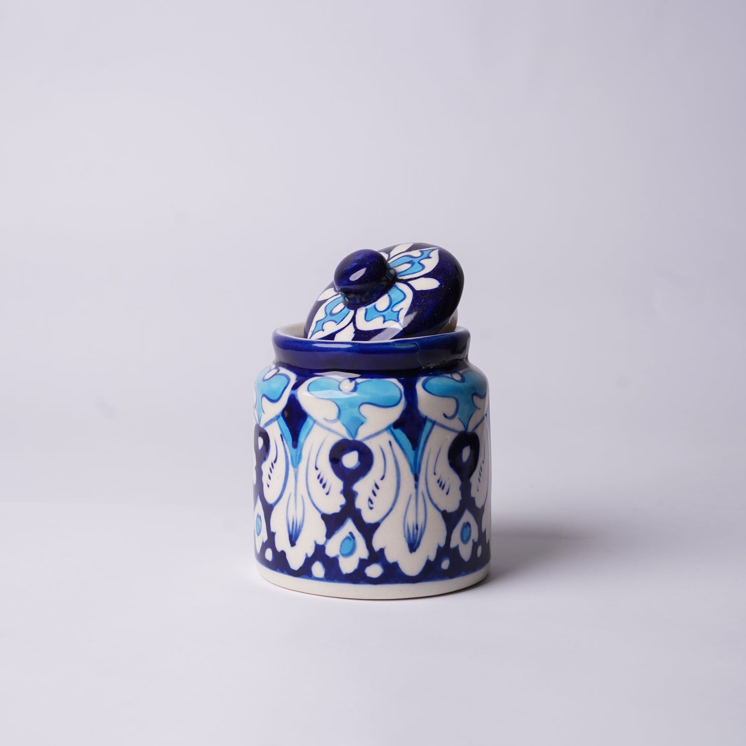 Small Blue Pottery Jar with Lid – Hand-Painted Multani Ceramic (4″ × 3″)
