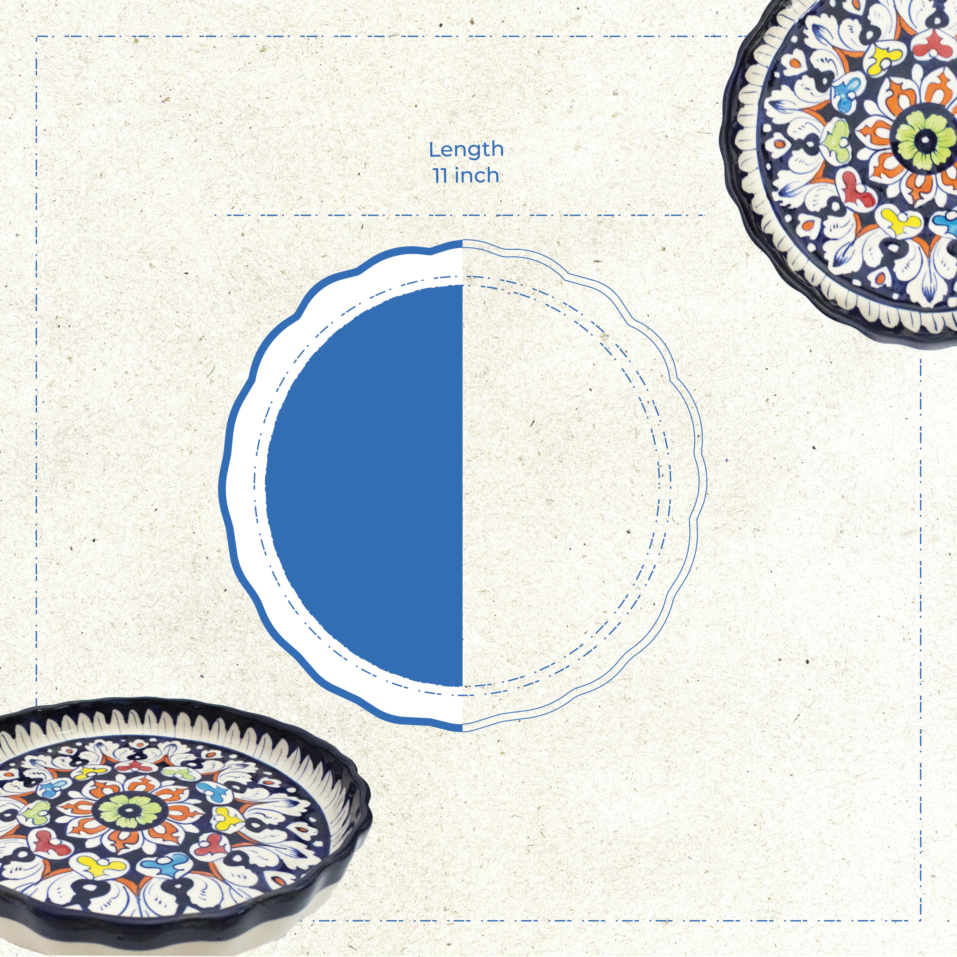 Blue Pottery Apple Pie Ceramic Dish – Large – Design 2