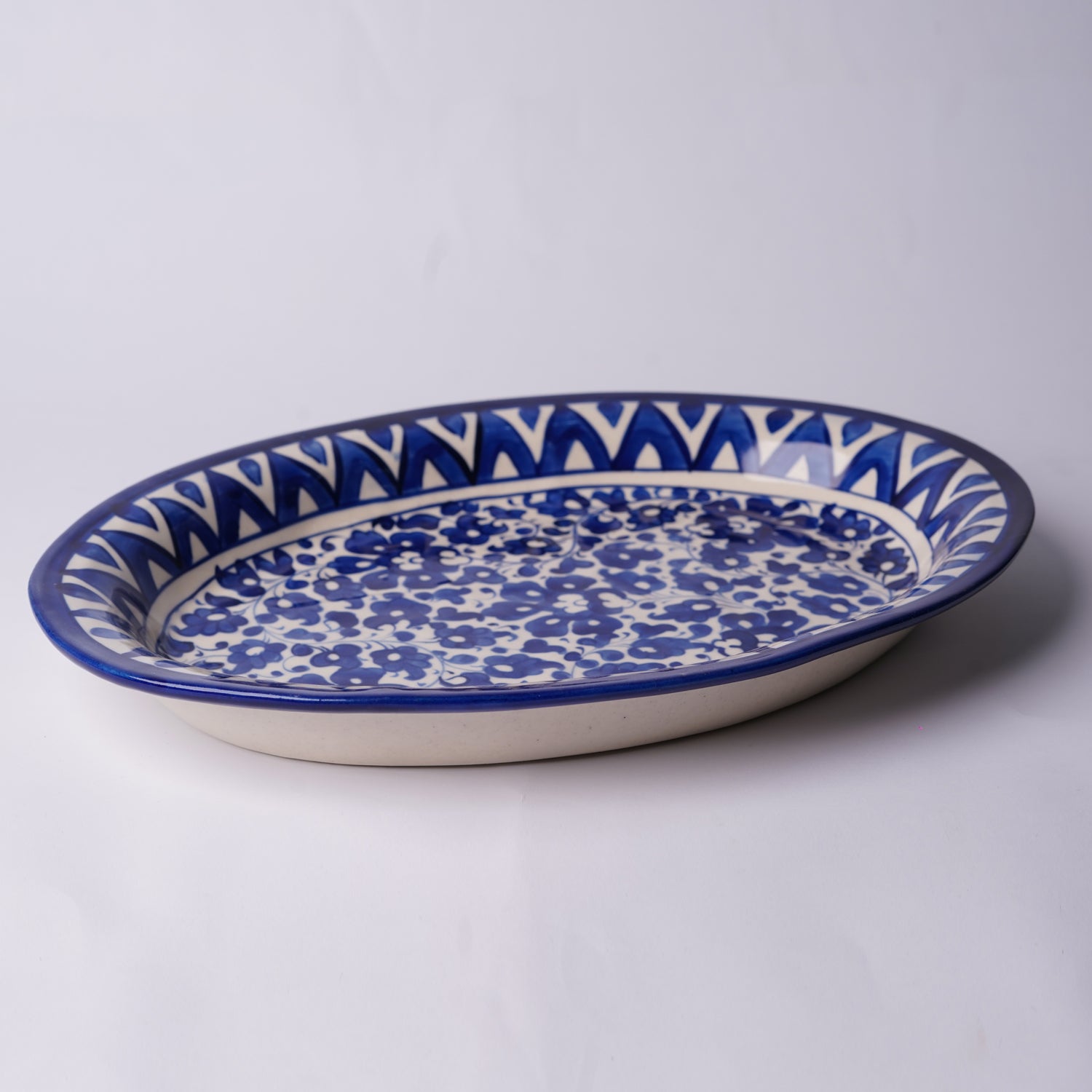 Oval Rice Dish Large Design 1 — handmade blue pottery — Craftan Pakistan