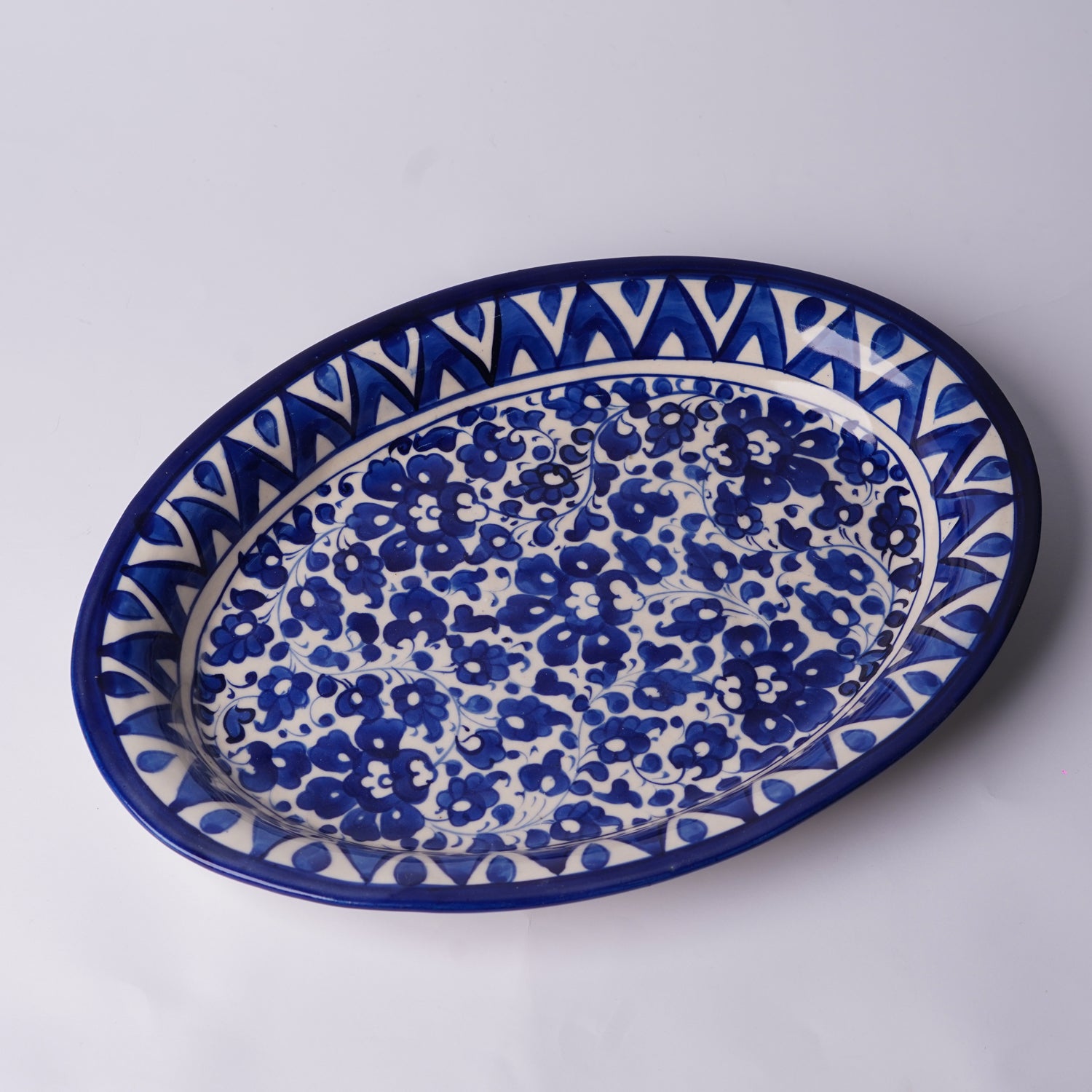 Oval Rice Dish Large Design 1 — Pakistani blue pottery tableware — Craftan Pakistan