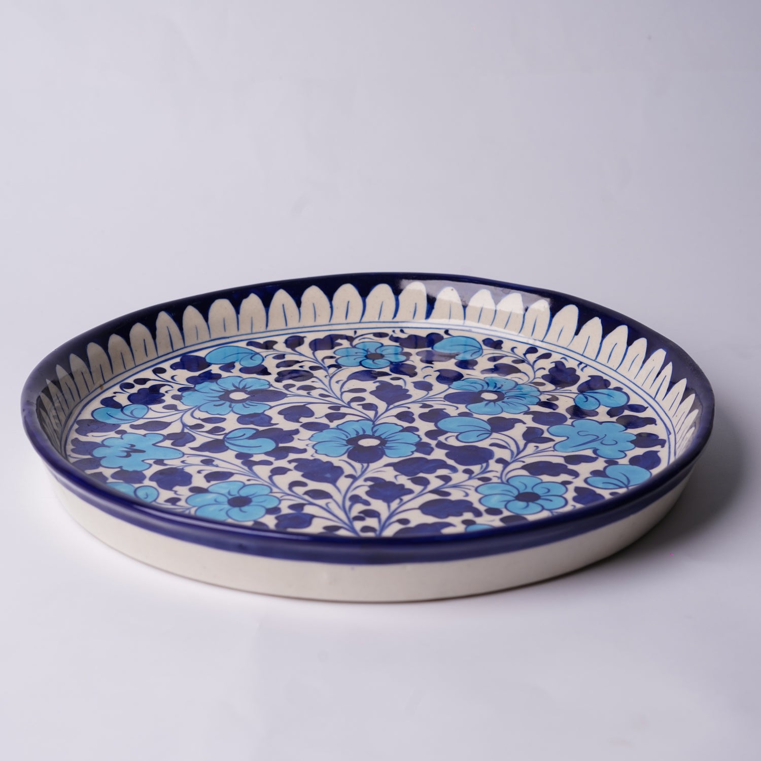 Artisan Blue Floral Pizza Serving Dish