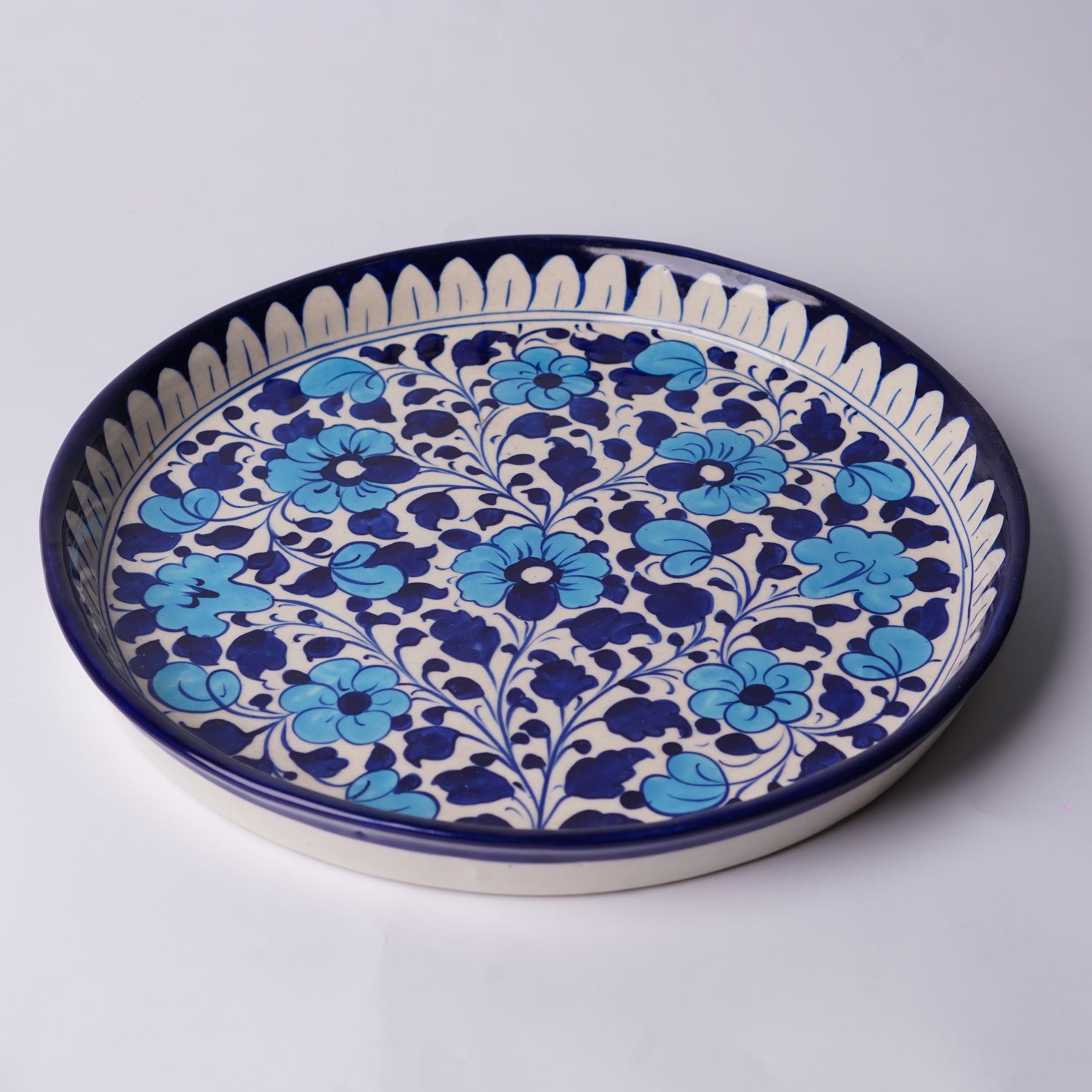 Artisan Blue Floral Pizza Serving Dish