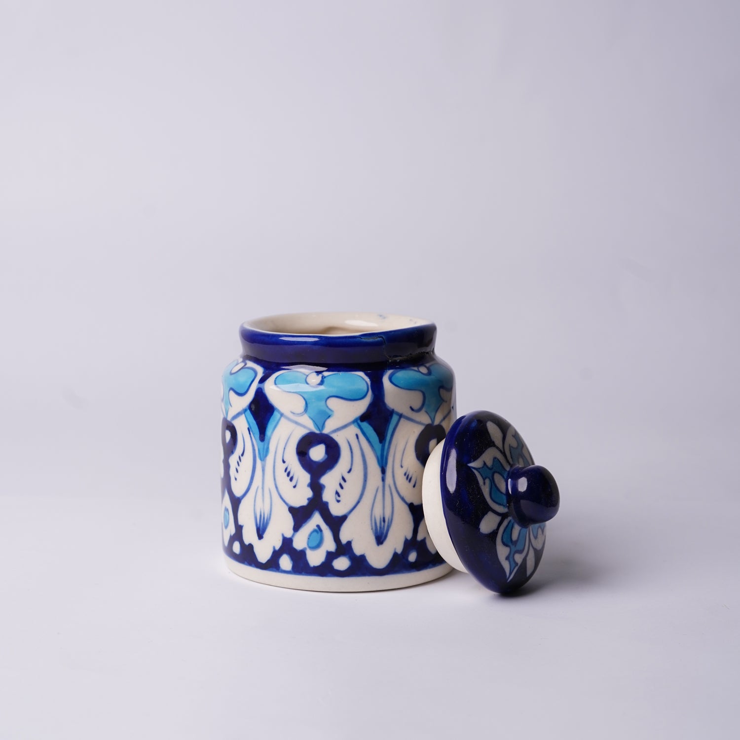 Small Blue Pottery Jar with Lid – Hand-Painted Multani Ceramic (4″ × 3″)