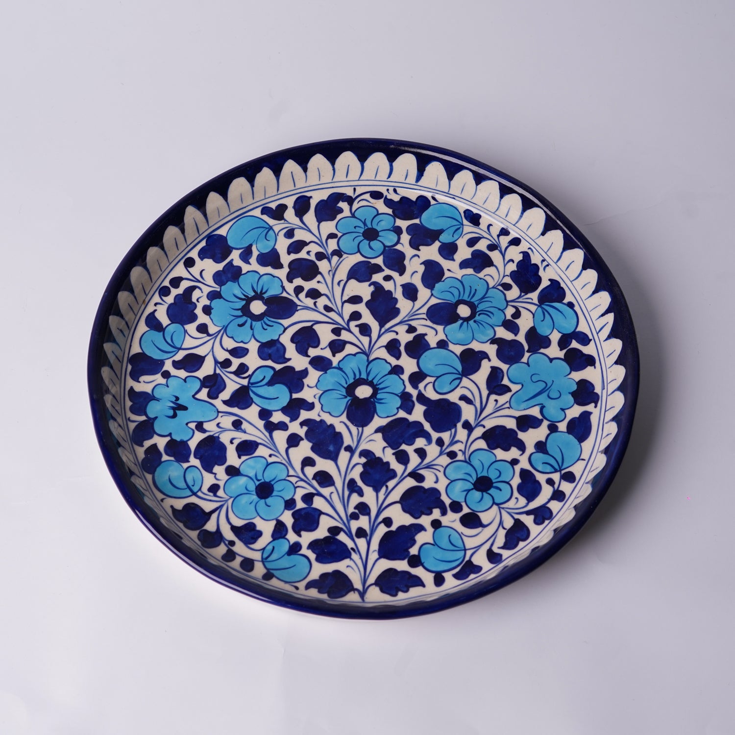 Artisan Blue Floral Pizza Serving Dish