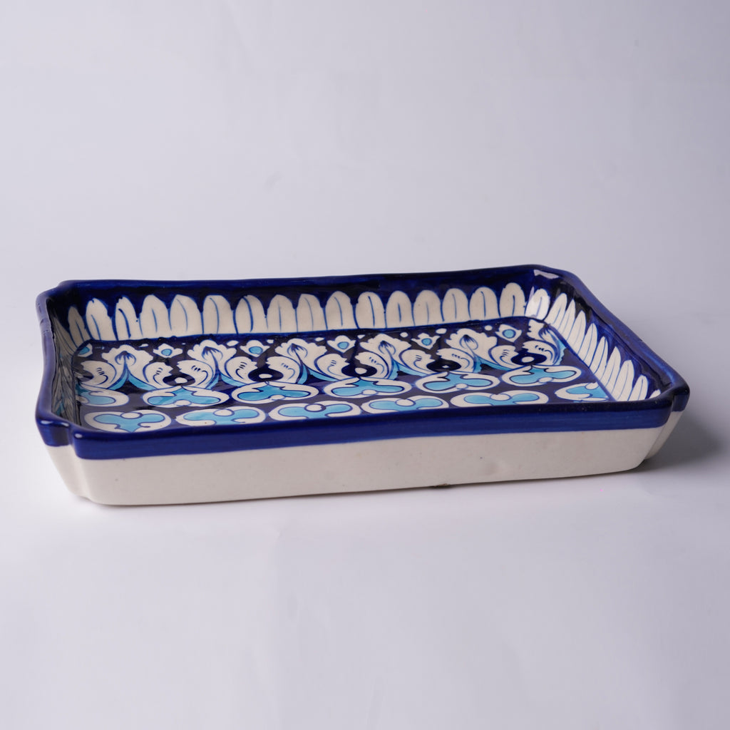Large Rectangular Blue Pottery Serving Tray — Multani ceramic — Craftan Pakistan