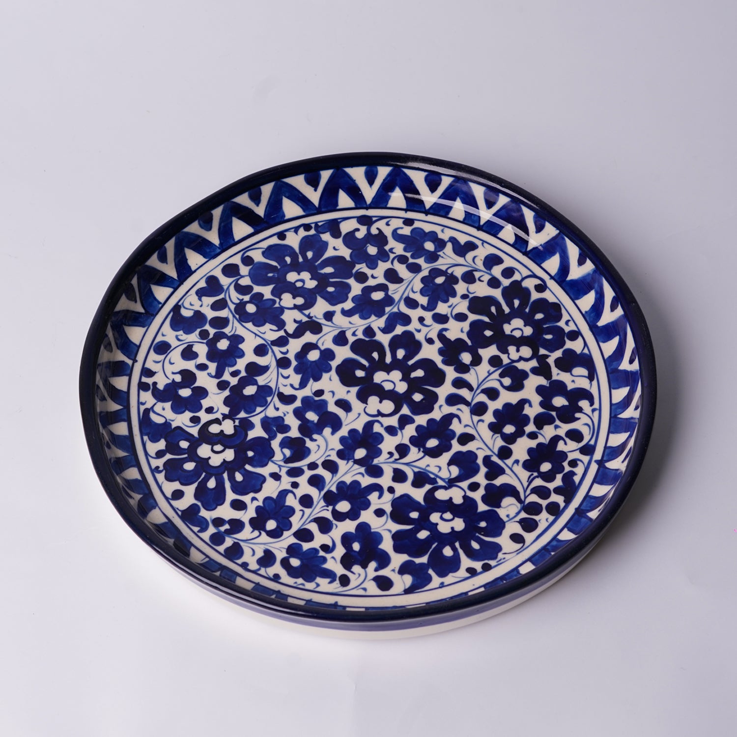 Cerulean Bloom Pizza Serving Platter — Pakistani ceramic floral design — Craftan Pakistan