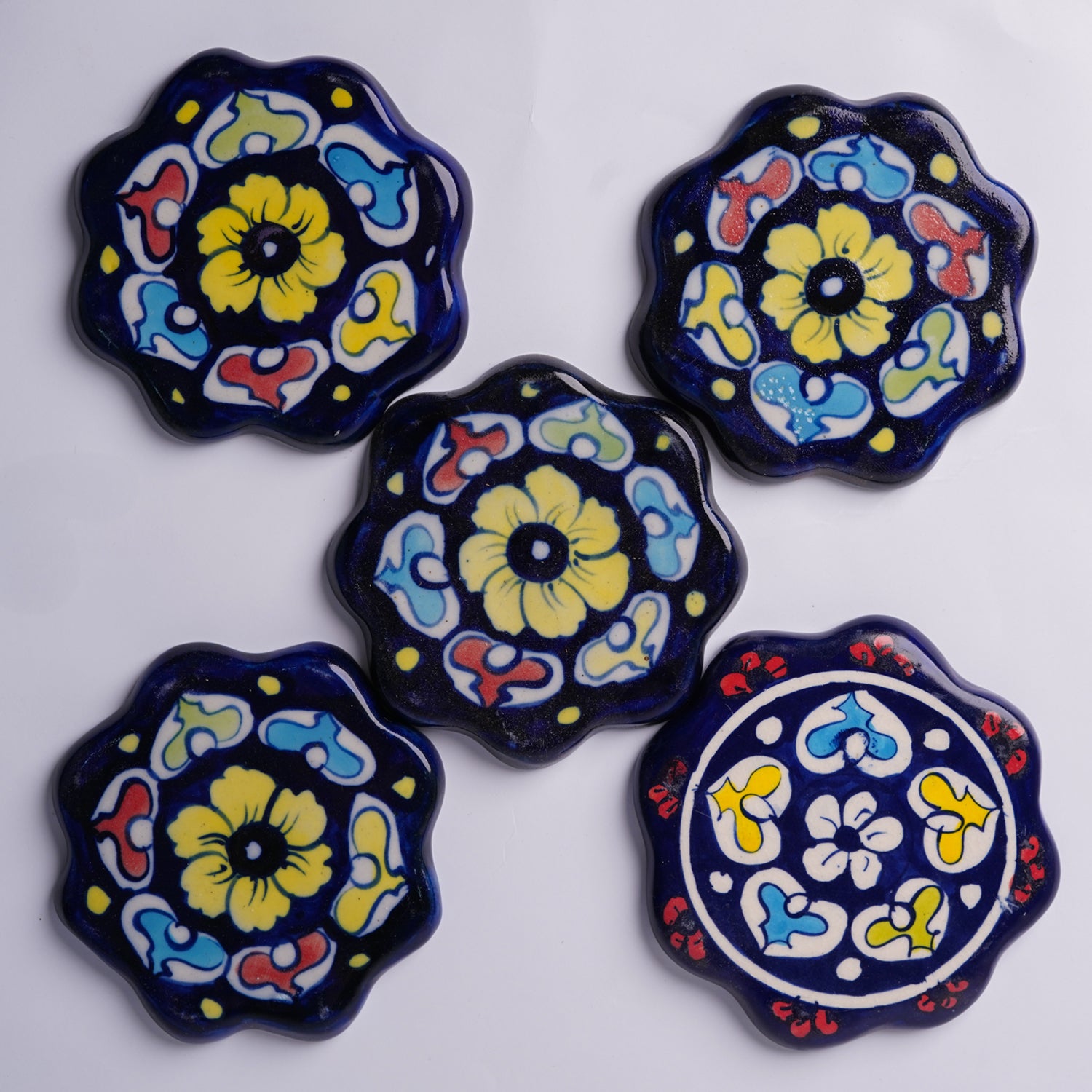 Blue Pottery Coasters Set of 5 – Hand-Painted Ceramic Drink Coasters | Multani Blue Pottery