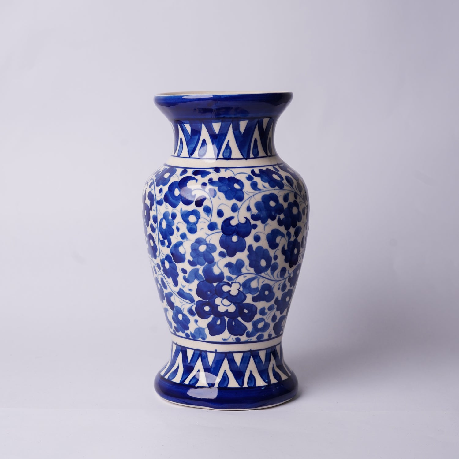 Multani Blue Pottery Vase – 9" Handcrafted Traditional Ceramic with Tulip Motif