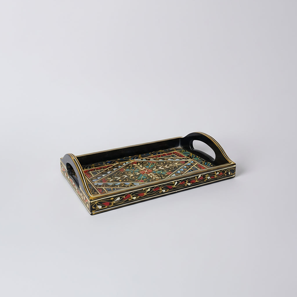Swati Wooden Serving Tray Dark Brown Base — handmade wooden — Craftan Pakistan