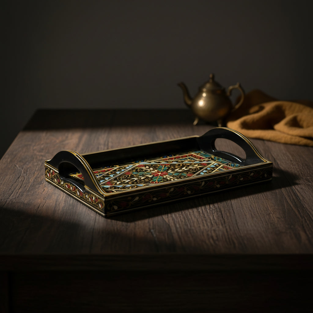 Swati Wooden Serving Tray traditional craftsmanship — wooden Swati heritage — Craftan Pakistan