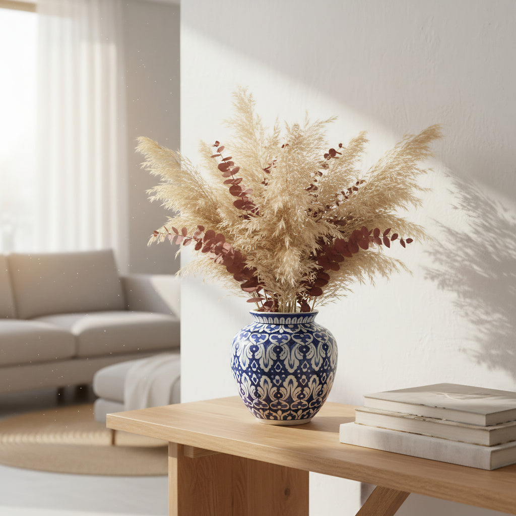 9″ Apple-Shaped Blue Floral Vase