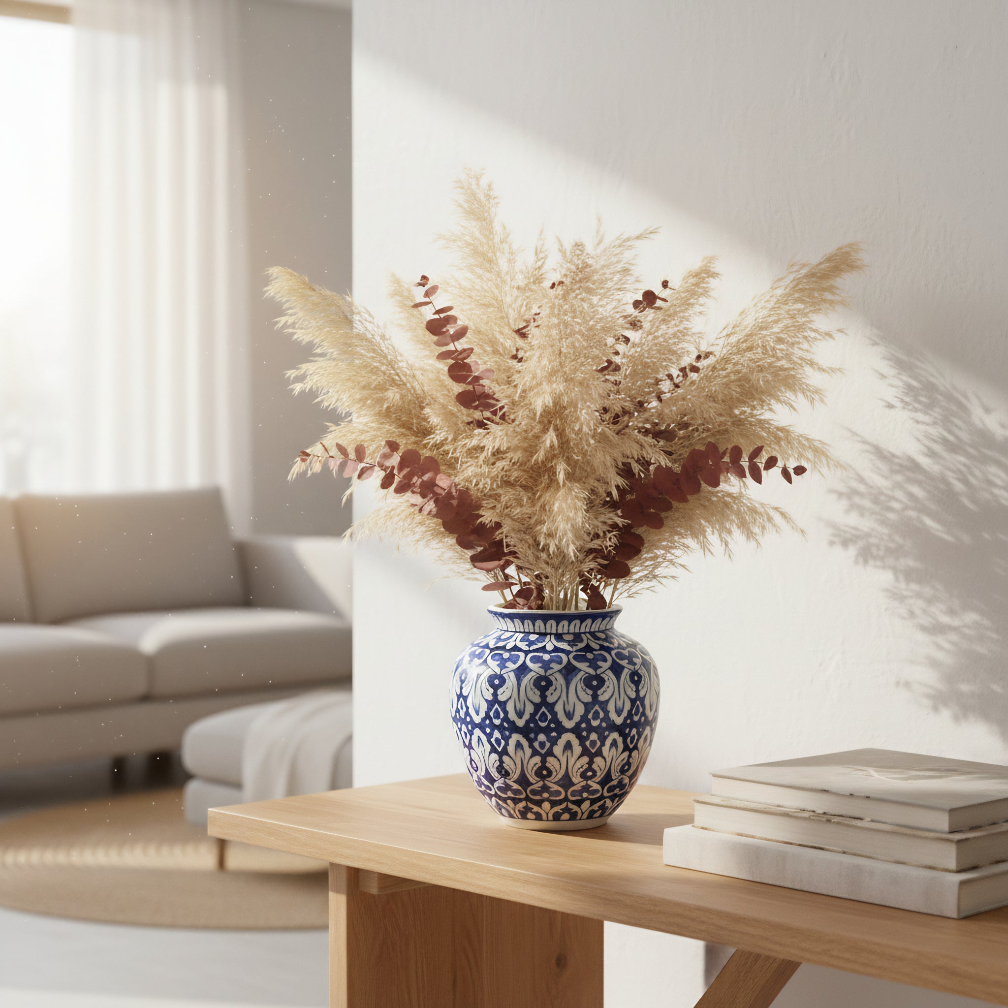 9″ Apple-Shaped Blue Floral Vase