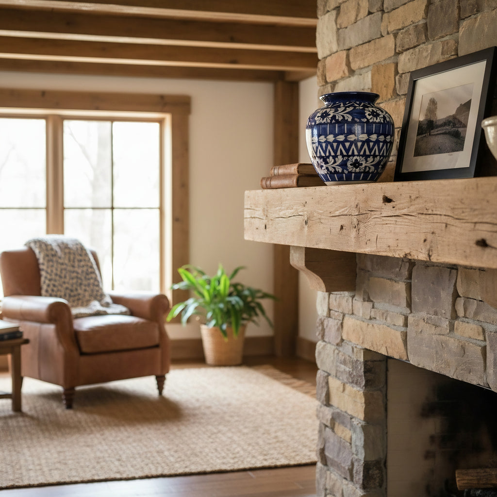 9″ Apple-Shaped Blue Striped Vase