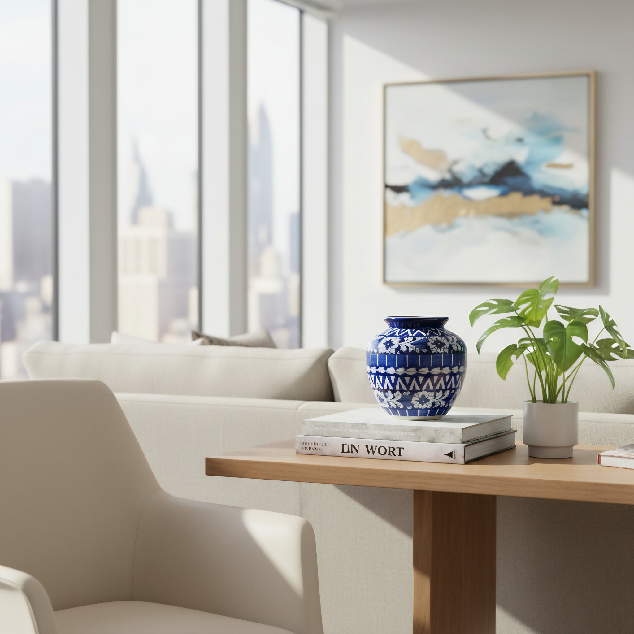 9″ Apple-Shaped Blue Striped Vase