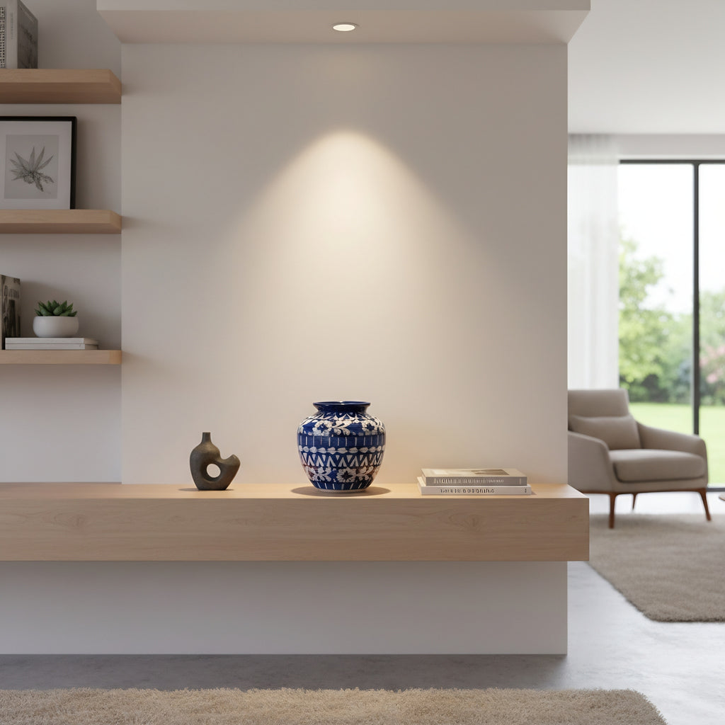 9″ Apple-Shaped Blue Striped Vase